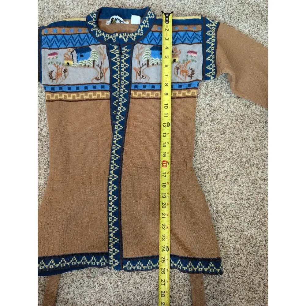 Vintage 1980s Knit Cardigan Sweater Sm Brown Open Front Wrap Belted Cottagecore